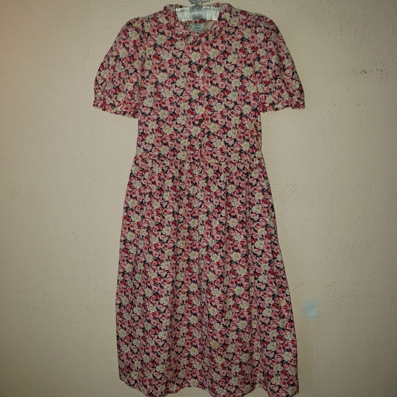 Laura Ashley Dresses & Skirts - LAURA ASHLEY Vintage 80s Puff Sleeve Red Floral Button Up Dress 30" Waist 10